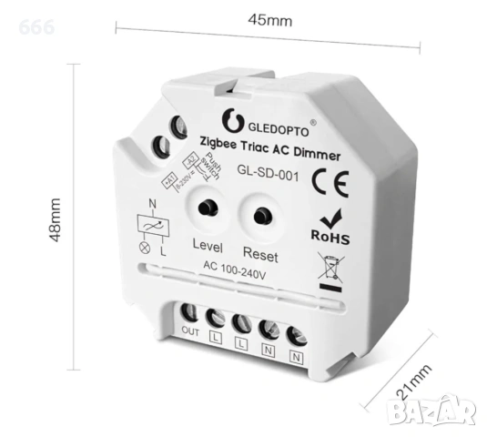 Димер за димируеми LED халогенни лампи, трансформатори и осветителни тела с бутонно свързване , снимка 7 - Друга електроника - 53239112