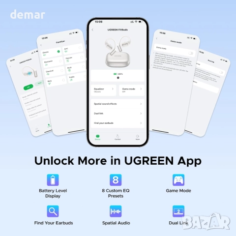 Безжични слушалки UGREEN с отворени уши, Bluetooth 6.0, ясни разговори с 4 микрофона и шумопотискане, снимка 9 - Безжични слушалки - 52129734