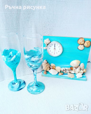 Ръчно рисувани чаши за шампанско"Море"