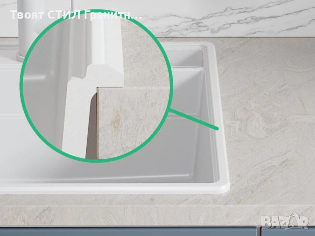 Бяла кухненска гранитна мивка Ню Йорк 50 Multispace 480 x 530 мм, снимка 5 - Мивки - 51286118