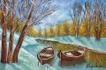"Зима край реката", авторска маслена картина