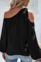 Дамска блуза в черен цвят с дълъг ръкав и ефектно завръзване при рамото, снимка 2
