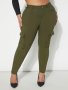 Макси модерен еластичен панталон с висока талия и ефектни джобове в маслено зелено