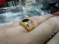 Изключително красив мъжки пръстен от стомана 316L с черен камък златен златист цвят !, снимка 4