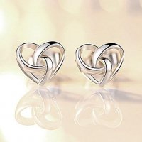 Сребърни обеци - сърце с печат 925 сребро BF130, снимка 8 - Обеци - 27407436