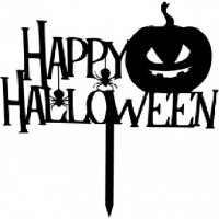Happy Halloween Хелоуин черен топер с тиква пластмасов акрил украса декор торта, снимка 1 - Други - 37912500