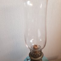 Стара газова френска настолна лампа синьо стъкло, снимка 3 - Антикварни и старинни предмети - 39052776