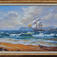  Морски пейзаж с ветроходен кораб, картина, снимка 15 - Картини - 19749989