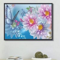  Диамантен гоблен пеперуди и цветя, размер 30/40, снимка 1 - Гоблени - 35352259