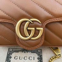 Gucci Кафява коженa Marmont Супер мини чанта Гучи GG лого Made in Italy, снимка 5 - Чанти - 43492214