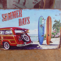 Метална табела кола Summer days плаж сърф къмпинг лято море , снимка 1 - Декорация за дома - 44847552