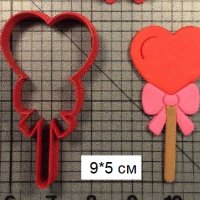 Пръчка близалка сърце с панделка пластмасов резец форма фондан тесто бисквитки, снимка 1 - Форми - 27264246