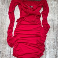 Нова червена елегантна парти коктейлна официална рокля миди midi дължина набрана , снимка 7 - Рокли - 42993679
