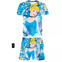 Летен комплект за момичета 3D тениска и шорти Cinderella, 7цвята - 023, снимка 3 - Детски комплекти - 37624305