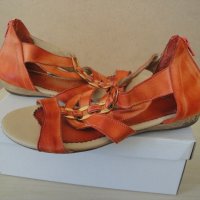 Оранжеви кожени дамски сандали със "златни" елементи, летни обувки, чехли, естествена кожа, снимка 8 - Сандали - 28419497