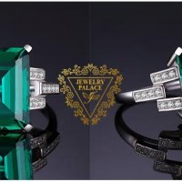 Пръстен със смарагдов зелен син 925 сребърен посребрен пръстен за за жени годежен за момичета скъпоц, снимка 3 - Пръстени - 26539464