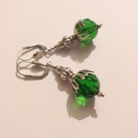 Разкошни Викториански обеци в сребърно и смарагдово зелено , снимка 4 - Обеци - 27248515