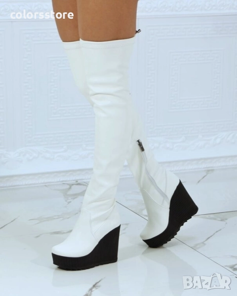 Ботуши на платформа - бяла кожа с черно ходило - 1906 , снимка 1