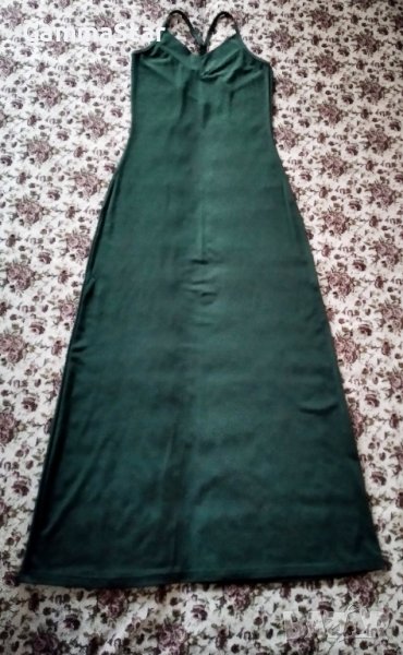 Официална дълга тъмнозелена рокля с кръстосани презрамки на гърба, снимка 1