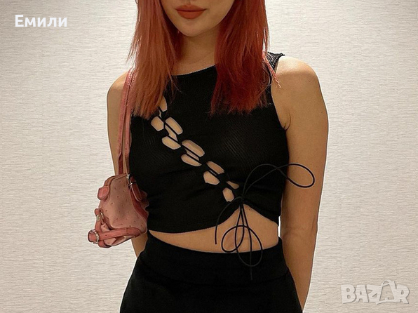 Кадифен топ с връзки р-р S/M, снимка 1