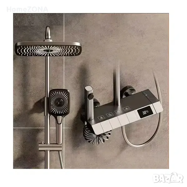 Душ система ELITE Pro 25, термостатен смесител, пиано бутони, Led дисплей, хром, снимка 1