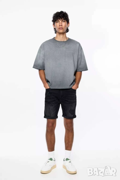 Мъжки бермуди от деним със скъсвания Pull&Bear, Тъмносиви, 44, снимка 1