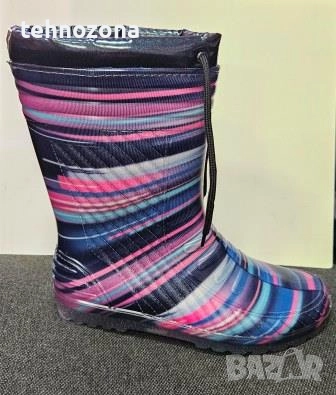 Дамски ботуши силиконови с вата и връзки, цветни, "NEW LINE", снимка 1