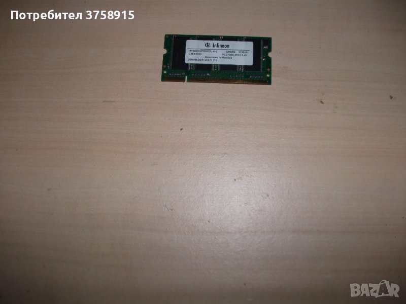 24.Ram за лаптоп DDR 333 Mz,PC-2700,256Mb,Infineon, снимка 1