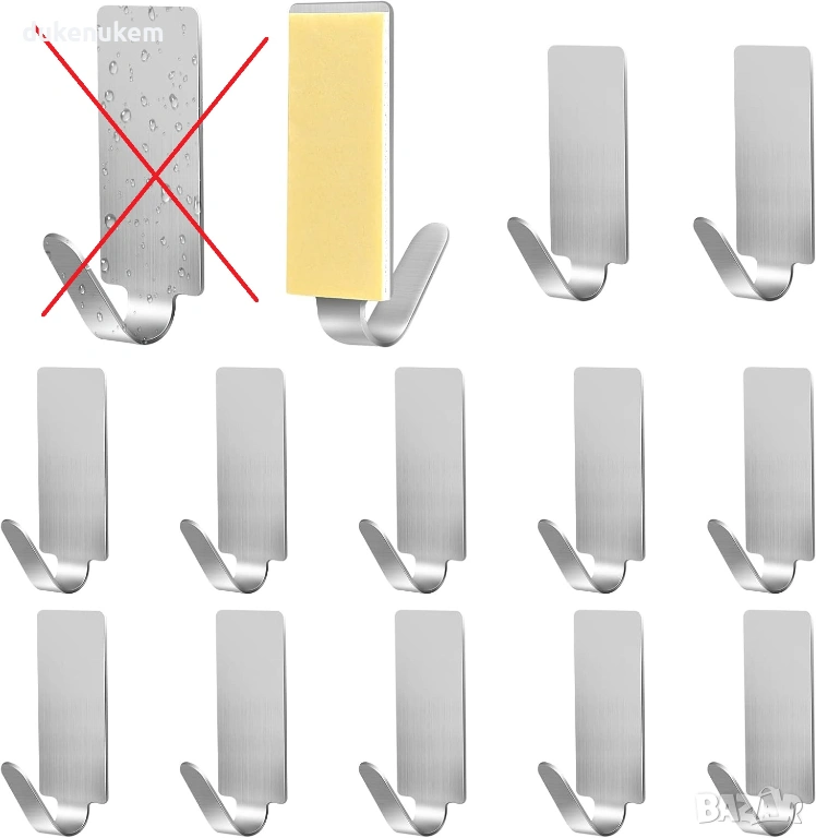 Самозалепващи стенни куки, неръждаема стомана, комплект 11 броя, снимка 1