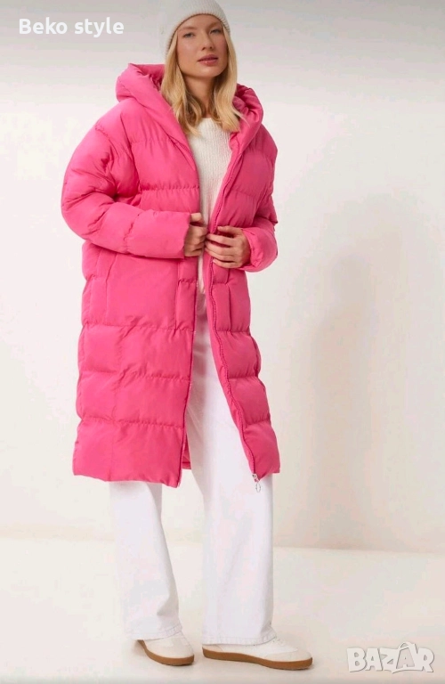 Дълго дамско яке с качулка, снимка 1