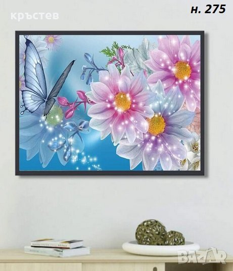  Диамантен гоблен пеперуди и цветя, размер 30/40, снимка 1