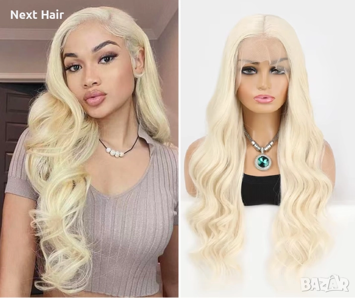 75 см синтетична светло руса перука на вълни с дантела 13X4, снимка 1