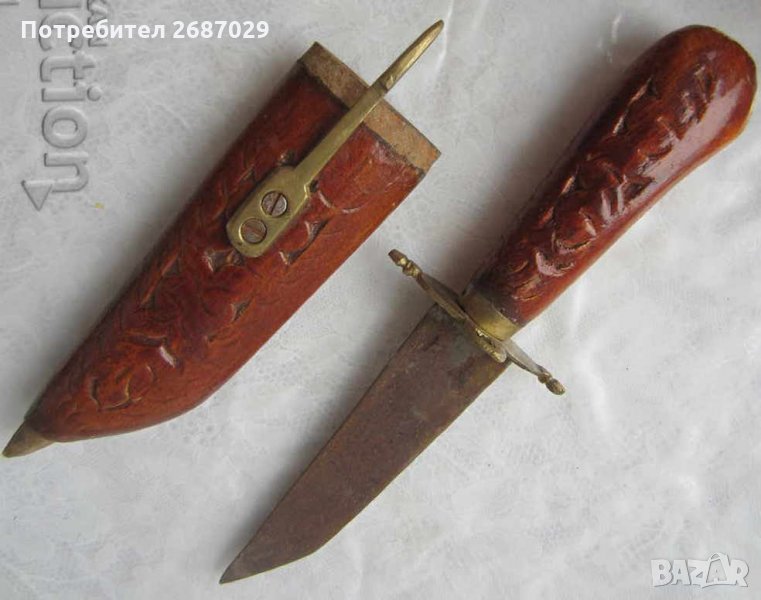 Стар нож ножка ножче с дървена кания, снимка 1
