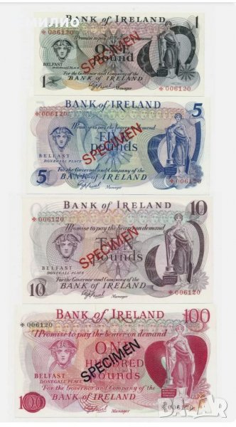 Scarce IRELAND SET 1978  £ 1,£ 5, £ 10 & £ 100 POUNDS SPECIMEN SET UNC , снимка 1