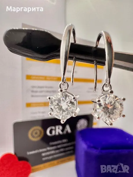Сребърни обеци с мойсанит (диамант) 1 крат, снимка 1