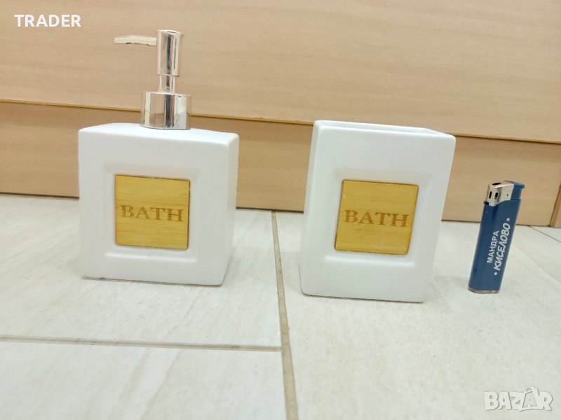 Керамичен комплект за сапун и чаша за четки за зъби паста  за баня , снимка 1