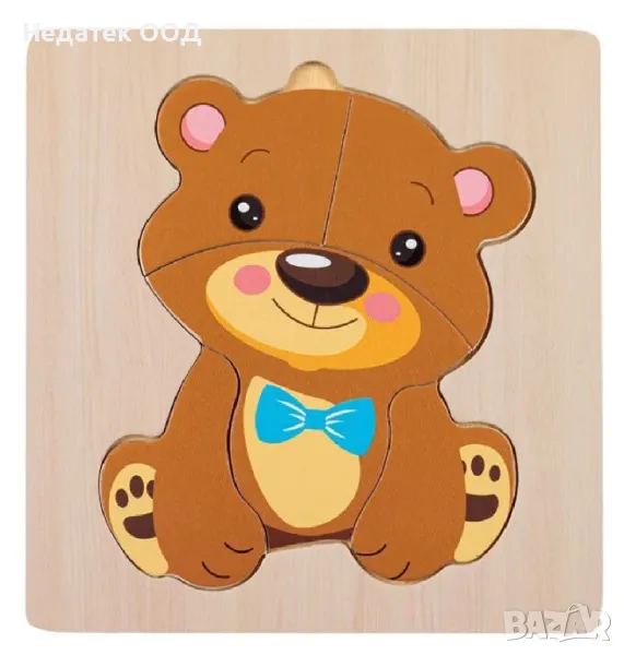 Дървен пъзел Мече, 5 бр., снимка 1