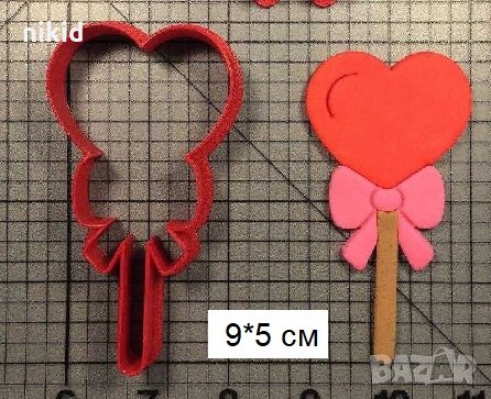 Пръчка близалка сърце с панделка пластмасов резец форма фондан тесто бисквитки, снимка 1