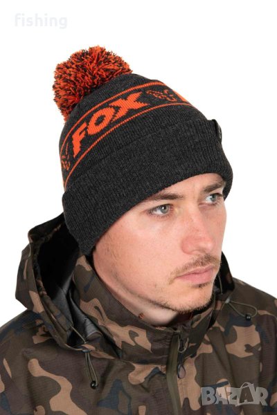 Шапка Fox Collection Bobble - Black & Orange, снимка 1