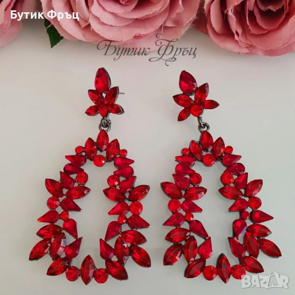 Обеци червени кристали Ая, снимка 1