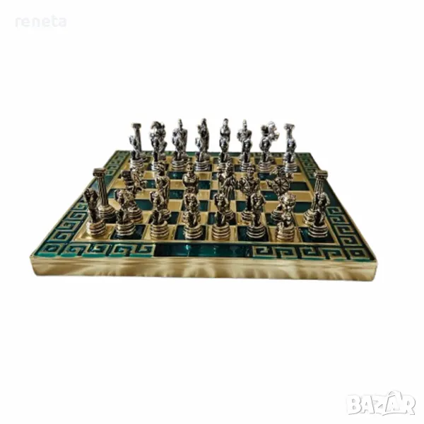 Шах Атласи, Метална дъска, метални фигури, Син, 15х15 см, снимка 1