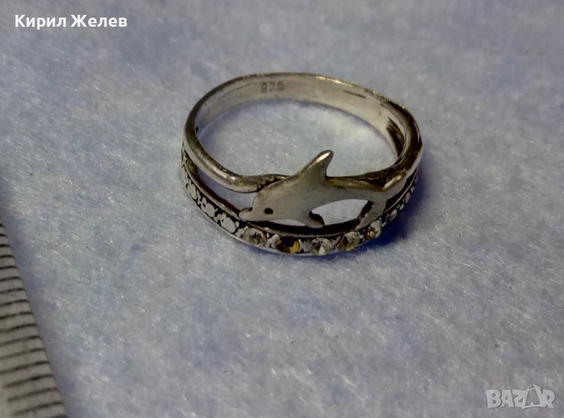 СТАР АЖУРЕН СРЕБЪРЕН ПРЪСТЕН с ДЕЛФИН СРЕБРО 925 ПРОБА с ЦИРКОНЧЕТА 50013, снимка 1