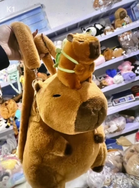 Плюшена раница Капибара с играчка Капибара с раница костенурка, чанта, снимка 1