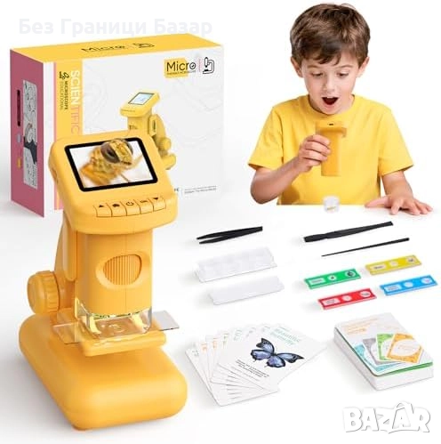 Нов Детски цифров микроскоп 1200X STEM комплект с инструменти и LED, снимка 1