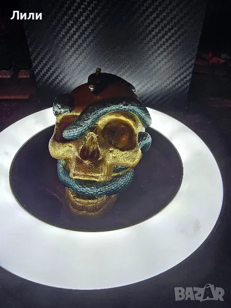 Ароматна соева свещ на череп със змия, снимка 1