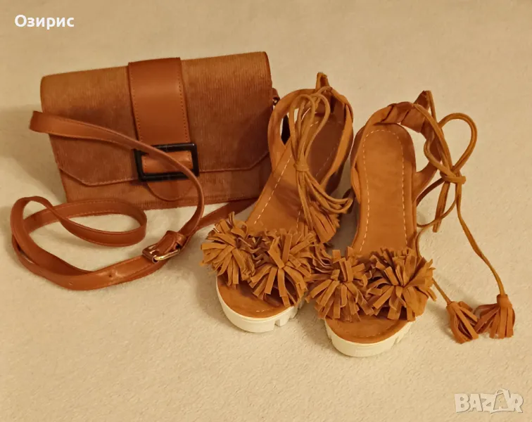 Комплект: чантичка и чисто нови сандали на платформа - ИЗГОДНО!, снимка 1