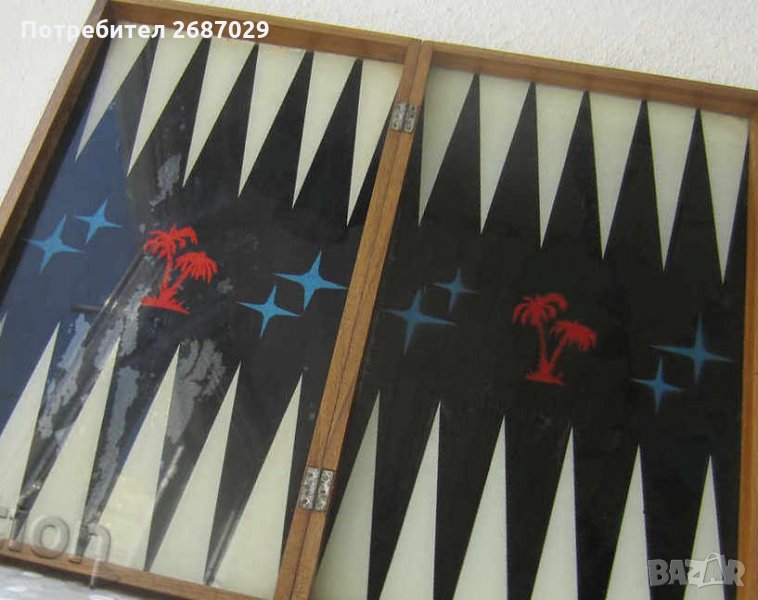 Голяма Луксозна Стара дървена кутия за игра на шах и табла, снимка 1