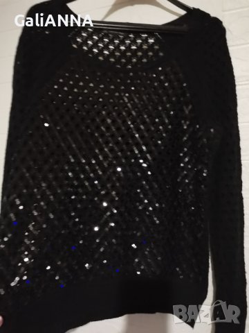СТРАХОТНА БЛУЗА С ЛЪСКАВИ ЧЕРНИ ПАЕТИ XL, снимка 4 - Туники - 39041199