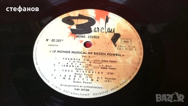 Дългосвиреща грамофонна плоча LE MONDE MUSICAL DE BADEN POWELLvol 2, Франция, снимка 7 - Грамофонни плочи - 51138073