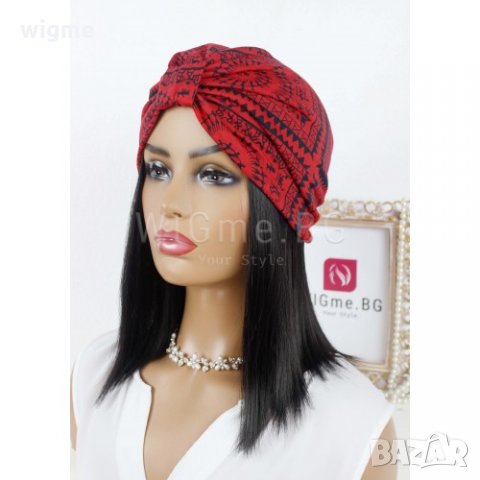 Тюрбан за коса с пандела и орнаменти в червено, снимка 6 - Аксесоари за коса - 33650344